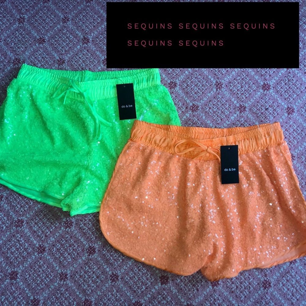 *SET* Neon Orange and Green Sequin Jogging Shorts